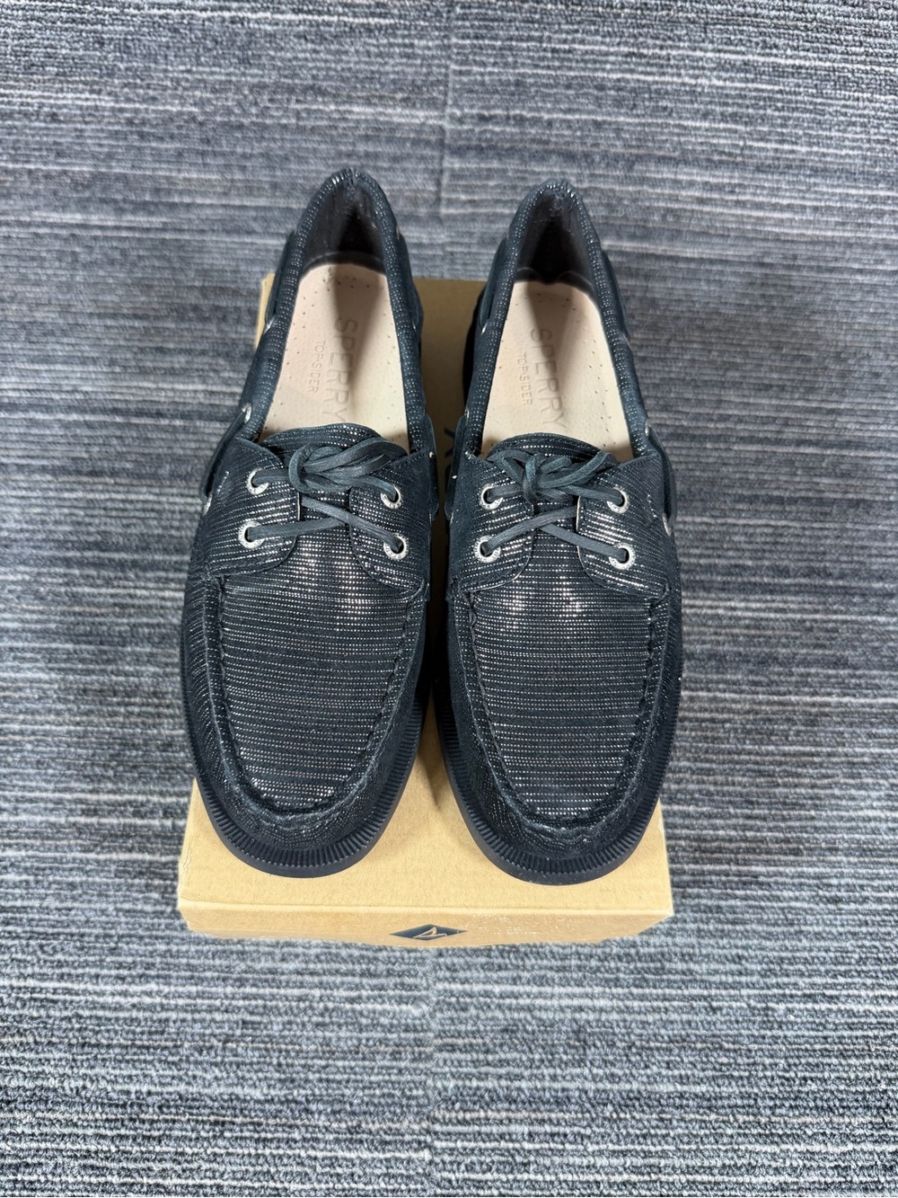 Sperry A/O 2-Eye Metalic Stripped Black Boat Shoes STS97151 Women’s 6.5 M New - Picture 4 of 8